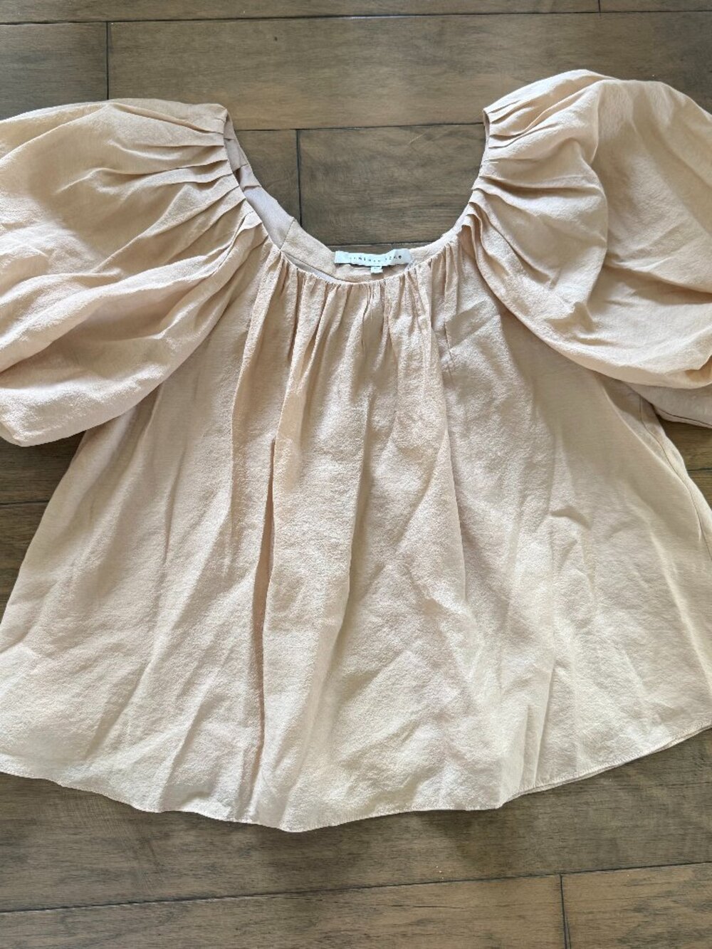 Anthropologie Endless Rose Tan Puff Sleeve Blouse Size Medium.